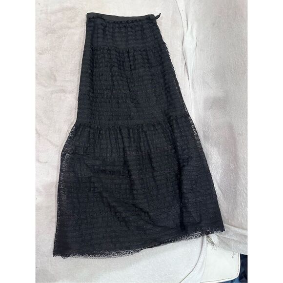 Rickie Freeman black ruffle lace long maxi skirt women’s size 4 Teri Jon - Picture 1 of 4